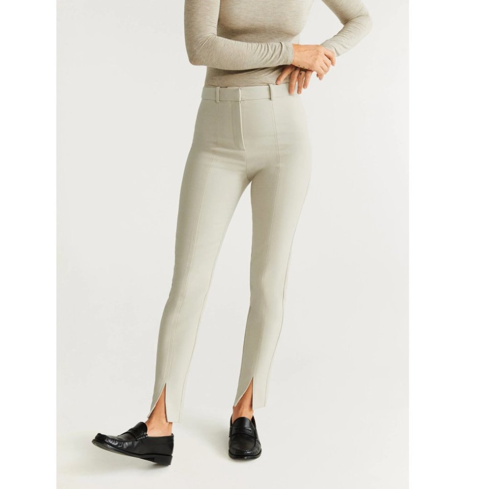 NWT Mango Slit Hem Pants in Ecru  67040075-HORSE-LM